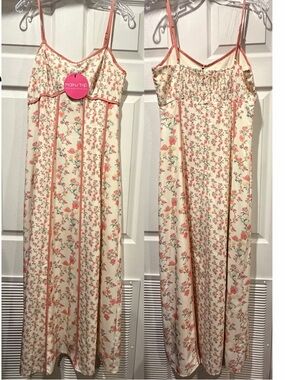 Main Strip Cream Maxi Dress with Pink Floral Print